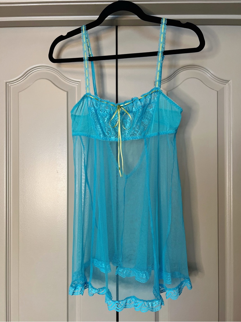 Victoria’s Secret Blue Sheer Lace Babydoll Chemise Nightie Y2K Coquette Lingerie